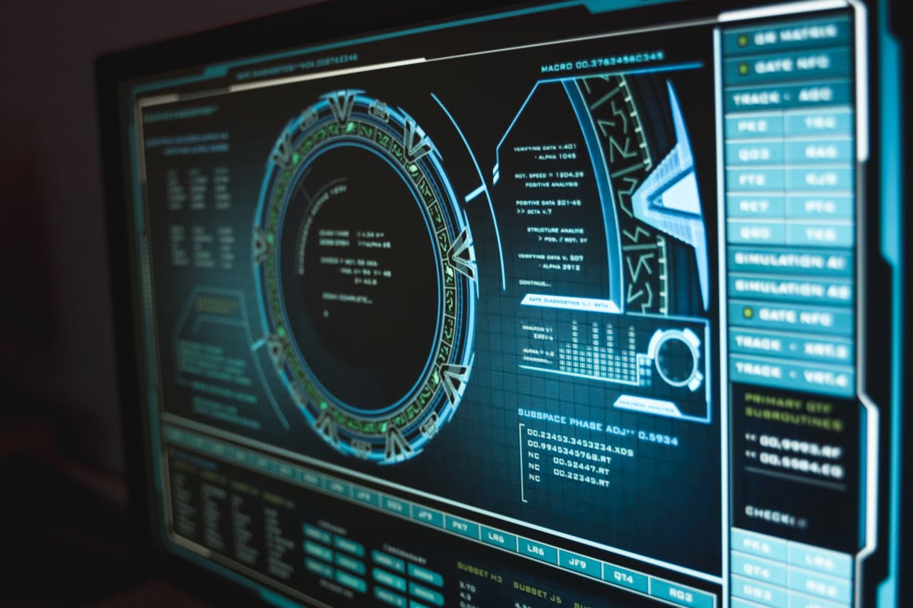 About Close-up view of a high-tech computer interface displaying cyber security data, enhancing digital protection.